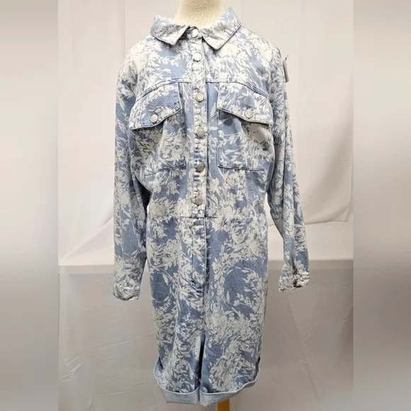 Eloquii Elements Floral Denim Romper In Blue And White Size 26 - Picture 5 of 13